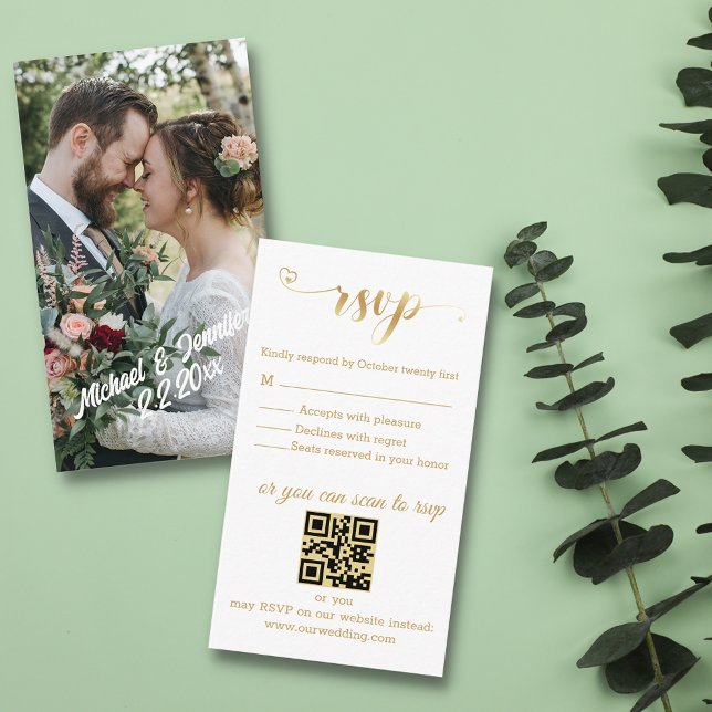 modern golden photo rsvp wedding chic qr code enclosure card (Creator Uploaded)