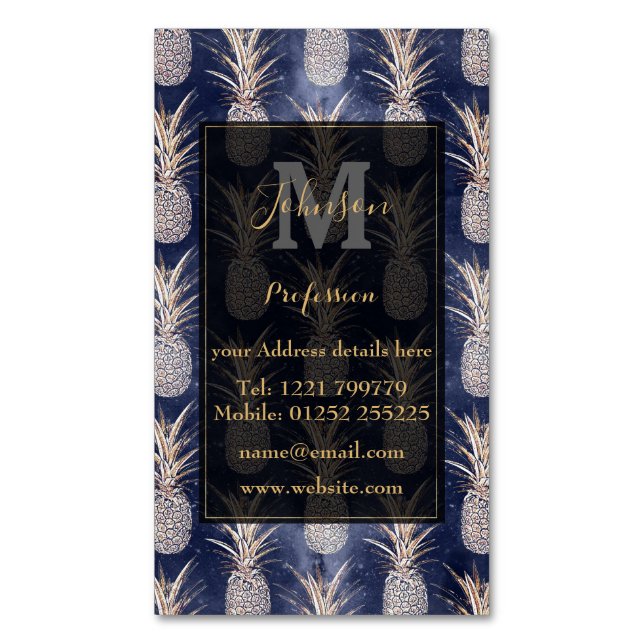 Modern Golden pineapples nebula pattern Business Card Magnet (Front Vertical)