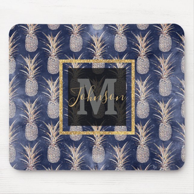 Modern Golden pineapples nebula pattern Mouse Pad (Front)