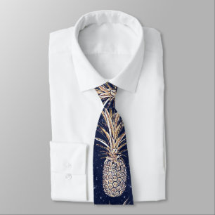 Modern Golden pineapples nebula pattern Neck Tie