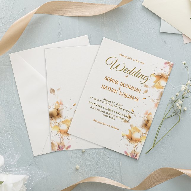 Modern golden-pink floral Wedding Invitation (Creator Uploaded)