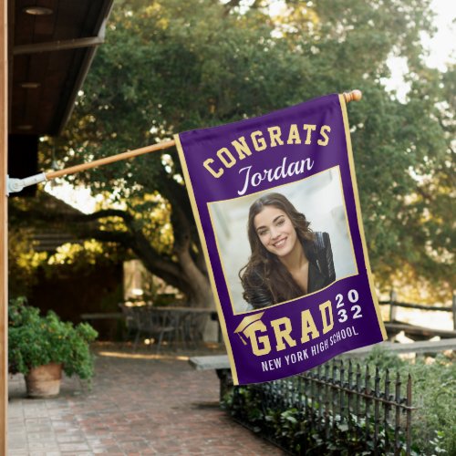 Modern Golden Purple Graduation Class 2024 PHOTO House Flag