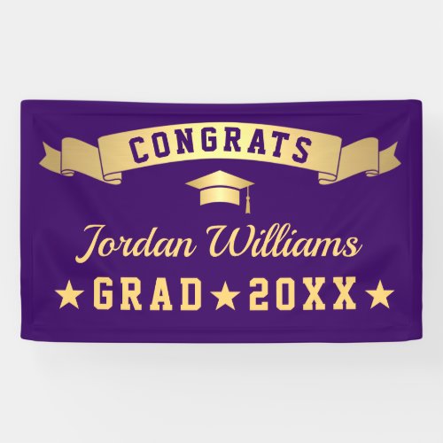 Modern Golden Purple Graduation Party 2024 Banner