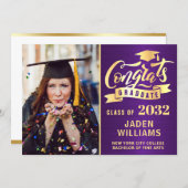 Modern Golden Purple PHOTO Graduation Invitation (Front/Back)