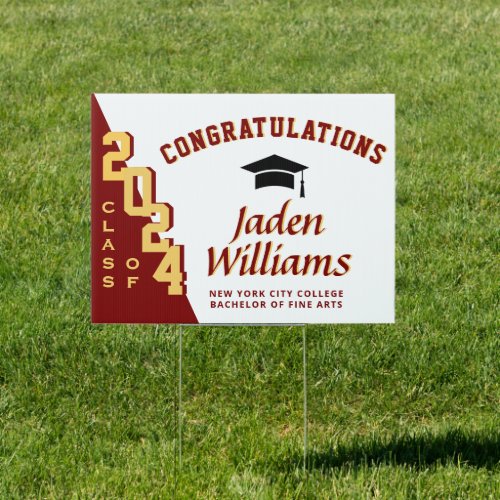 Modern Golden Red 2024 Graduation Banner Yard Sign