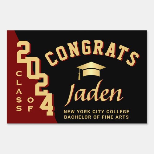 Modern Golden Red 2024 Graduation Banner Yard Sign