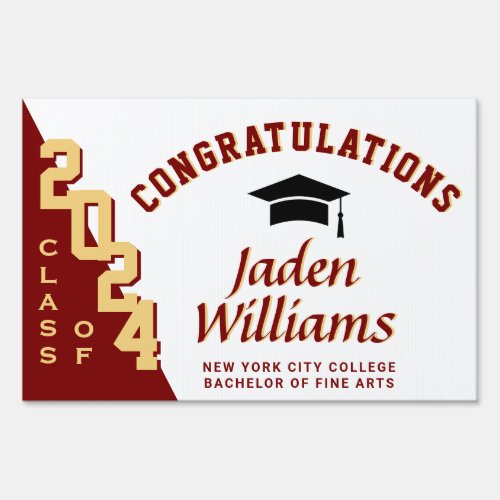 Modern Golden Red 2024 Graduation Banner Yard Sign