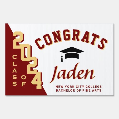 Modern Golden Red 2024 Graduation Banner Yard Sign