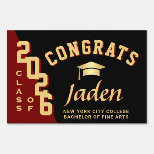 Modern Golden Red 2026 Graduation Banner Yard Sign