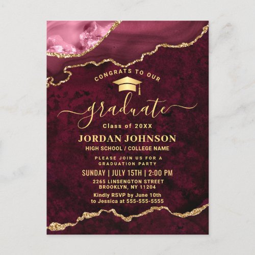 Modern Golden Red Graduation Party Announcement