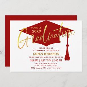 Modern Golden Red Graduation Party Invitation