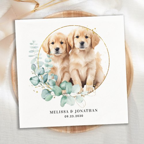 Modern Golden Retriever Custom Pet Dog Wedding Napkins