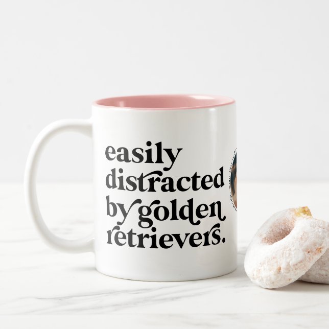 Modern Golden Retriever Dog Lover One Photo Custom Two-Tone Coffee Mug (With Donut)