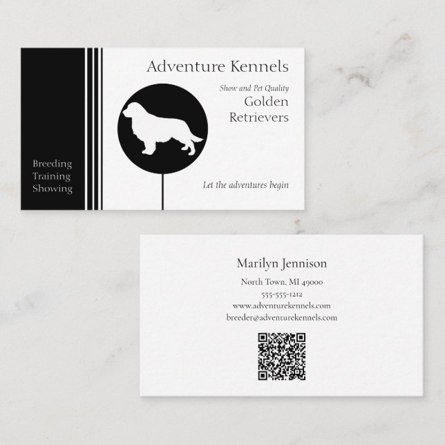 Modern Golden Retriever Silhouette Black and White Business Card (Front/Back)