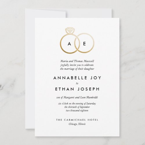 Modern Golden Rings Wedding Invitation