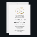 Modern Golden Rings Wedding Invitation<br><div class="desc">A modern monogram gets glam with intertwined golden wedding rings and a personalized text making this a new classic wedding invitation with streamlined text in clean black and white. Personalize all of the text of this invitation for a custom,  simple classic invitation that will stand the test of time.</div>