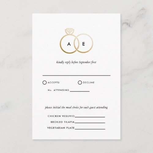 Modern Golden Rings Wedding RSVP Reply Card