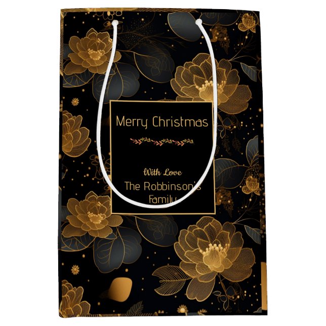 Modern golden roses custom name medium gift bag (Front)