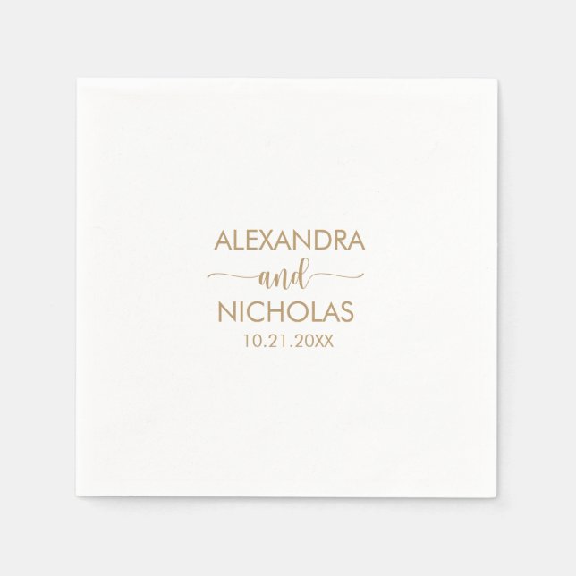 Modern Golden Script Gold Wedding Napkins (Front)