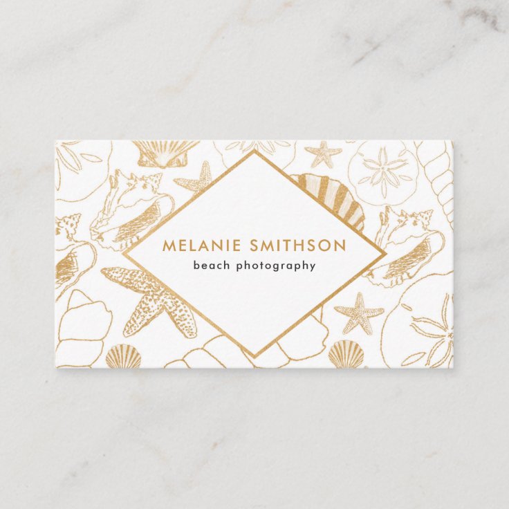 Modern Golden Shell beach themed business card Zazzle