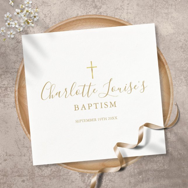 Modern Golden Signature Baptism Christening Napkins (Creator Uploaded)