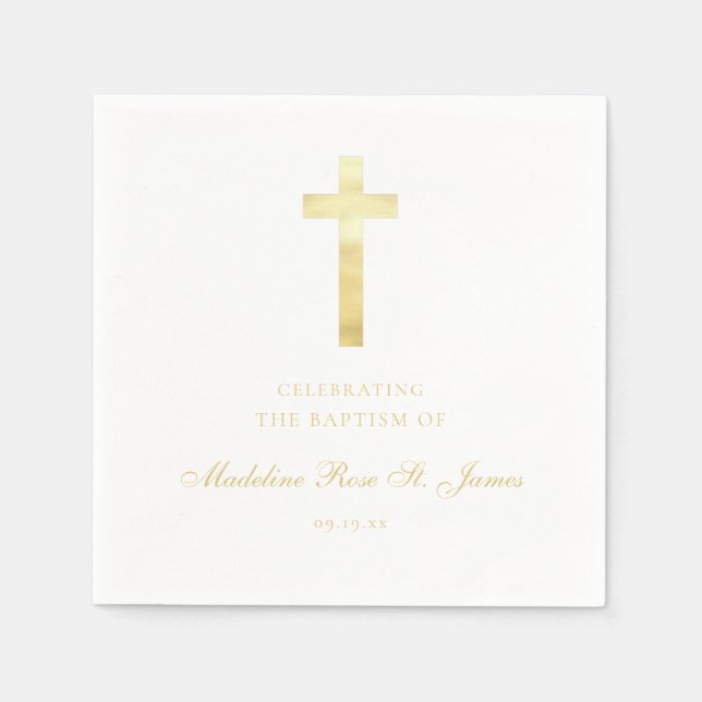Modern Golden Signature Baptism Christening Napkins (Front)