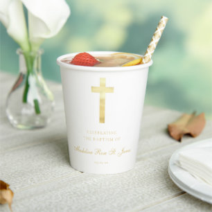 Modern Golden Signature Baptism Christening Paper Cups