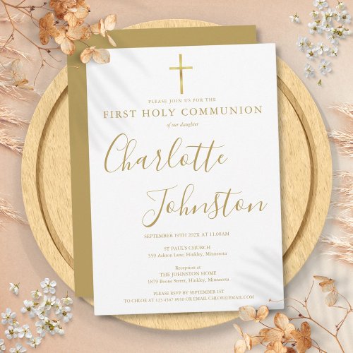 Modern Golden Signature First Holy Communion Invitation