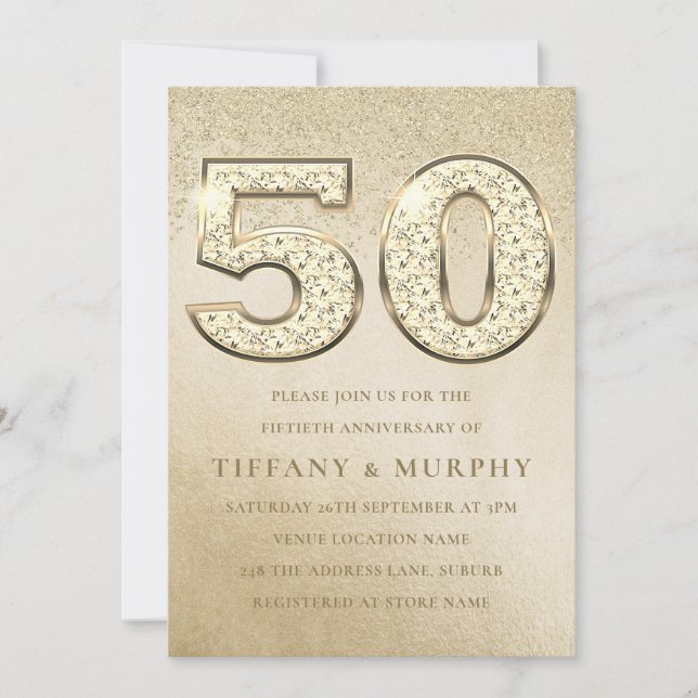 Modern Golden Sparkle 50th Wedding Anniversary Invitation (Front)