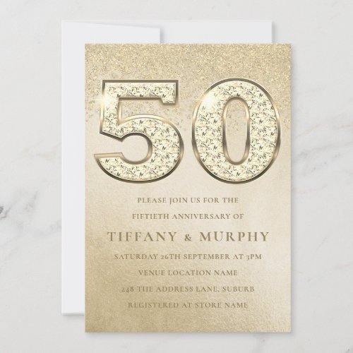 Modern Golden Sparkle 50th Wedding Anniversary Invitation