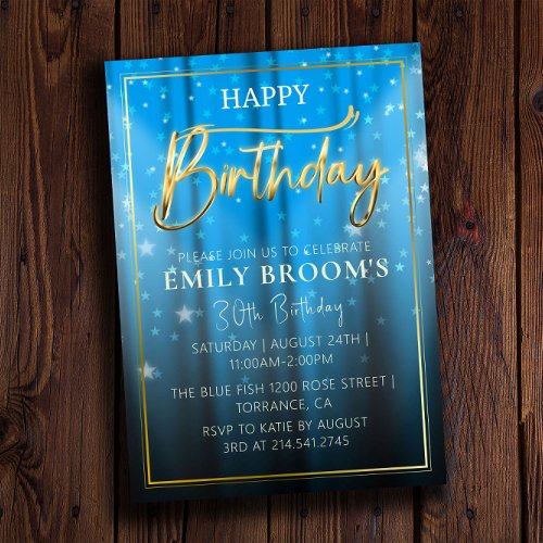 Modern Golden Sparkly 30th Birthday Party Invitation