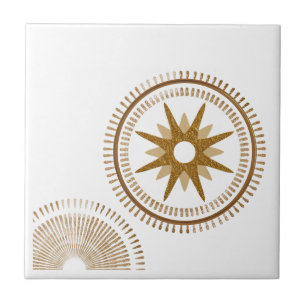Modern Golden Starburst Medallion Ceramic Tile