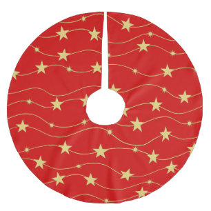 Modern Golden Stars Red  Brushed Polyester Tree Skirt