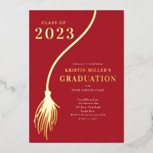 Modern Golden Tassel Graduation  Foil Invitation