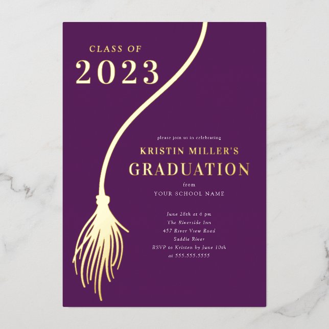 Modern Golden Tassel Graduation  Foil Invitation (Front)