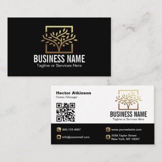 Modern Golden Tree Landscape Services QR Code Business Card