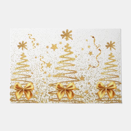 Modern golden trees shiny glam Christmas white Doormat