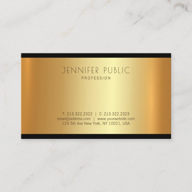 Modern Golden Trendy Graceful Glamour Plain Business Card (Front)