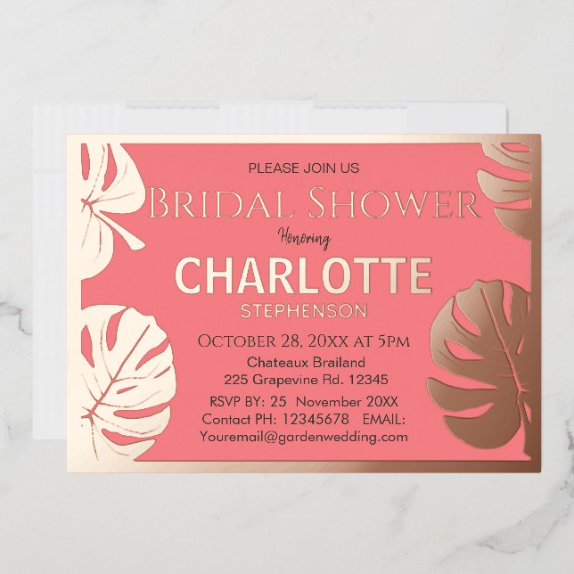  Modern Golden Tropical Leaves Bridal Shower  Gold Foil Invitation (Envelope)