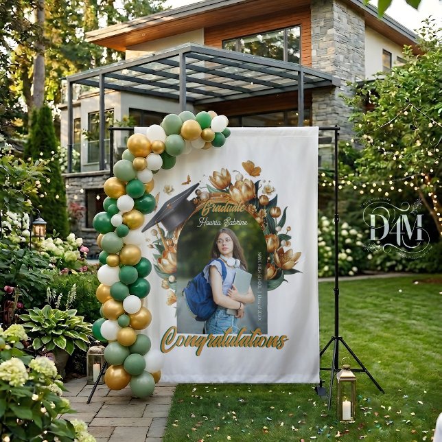 Modern Golden Tulips Border Graduation Backdrop (Creator Uploaded)