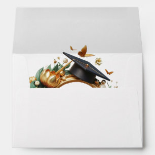 Modern Golden Tulips Floral Border Graduation  Envelope