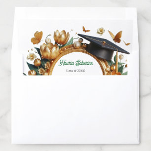 Modern Golden Tulips Floral Border Graduation Envelope Liner