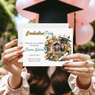 Modern Golden Tulips Floral Border Graduation Postcard