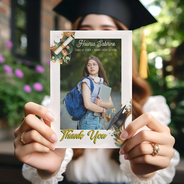 Modern Golden Tulips Floral Border Graduation  Thank You Card (Creator Uploaded)