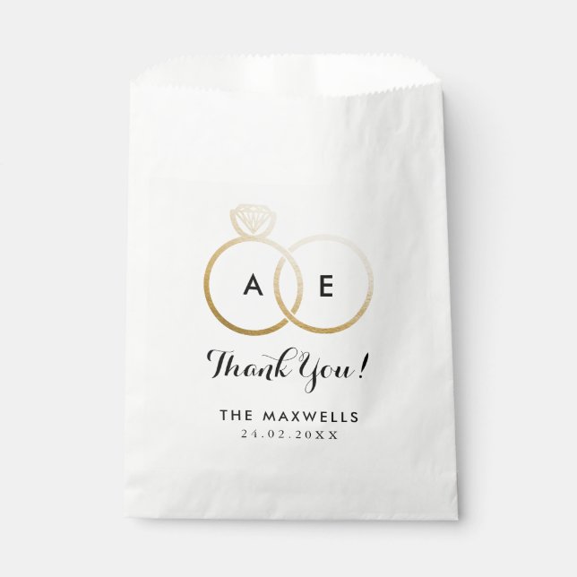 Modern Golden Wedding Rings Favor Bag (Front)