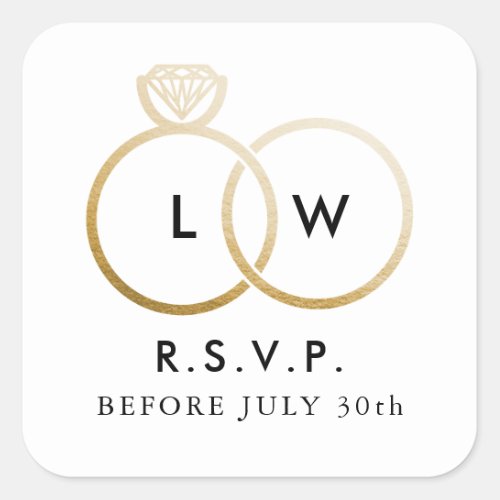 Modern Golden Wedding Rings RSVP Reply Square Sticker