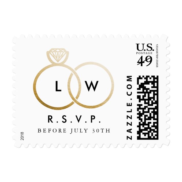 Modern Golden Wedding Rings RSVP Reply Stamp
