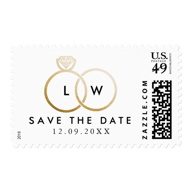 Modern Golden Wedding Rings Save The Date Stamp