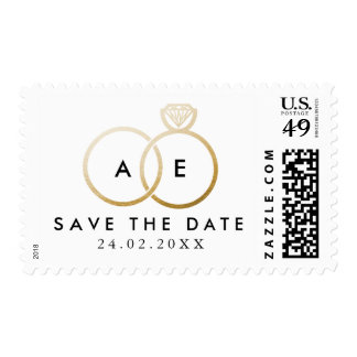 Modern Golden Wedding Rings Save the Date Stamp