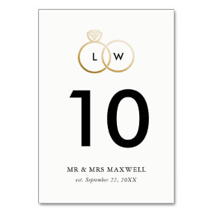 Modern Golden Wedding Rings Table Number